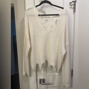 Miracle Women's White Distressed V-Neck Sweater